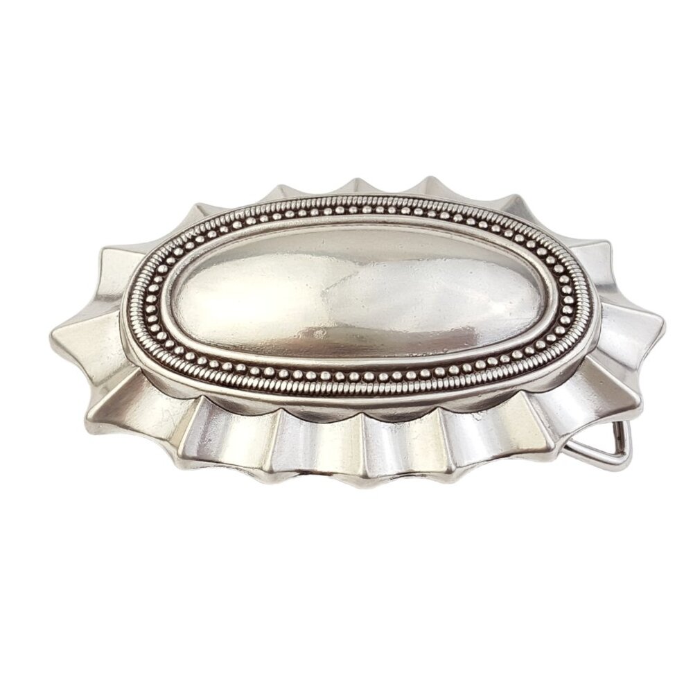Quality Western Silver Oval Buckle with Ruffled Trim - Picture 5 of 5